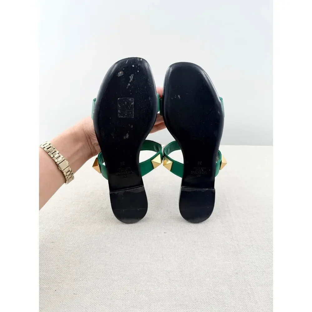 Valentino Garavani Roman Stud Slip On Slide Sandals Green Women's Size EU 36